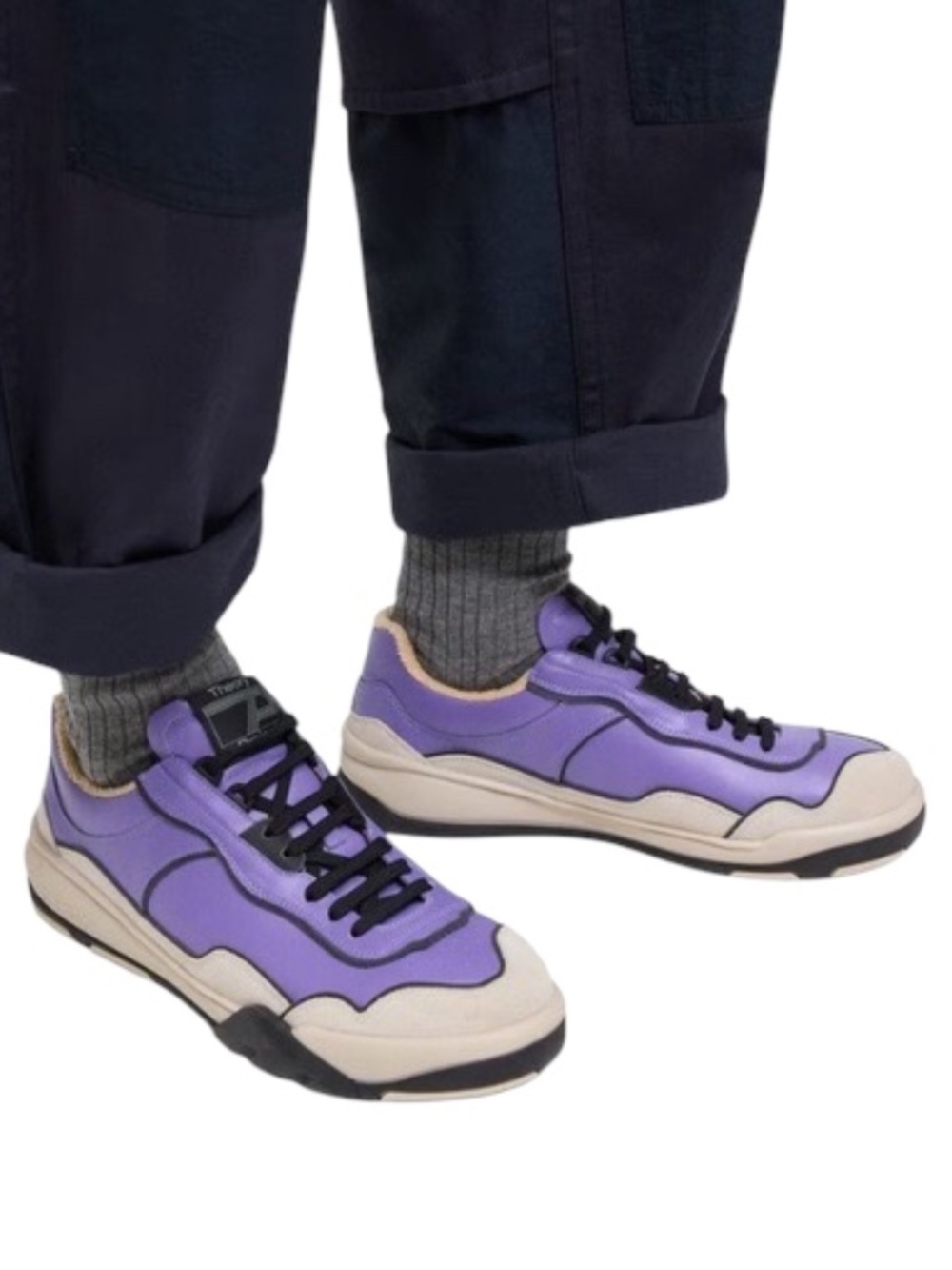 Theory Project Purple Leather White Suede Low Top Eclectic Luxury Sneakers EU 39